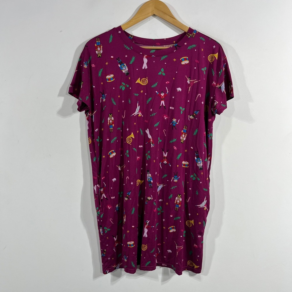 Joyspun Nutcracker Novelty Print Holiday Sleep Dress Christmas PJs Small Medium